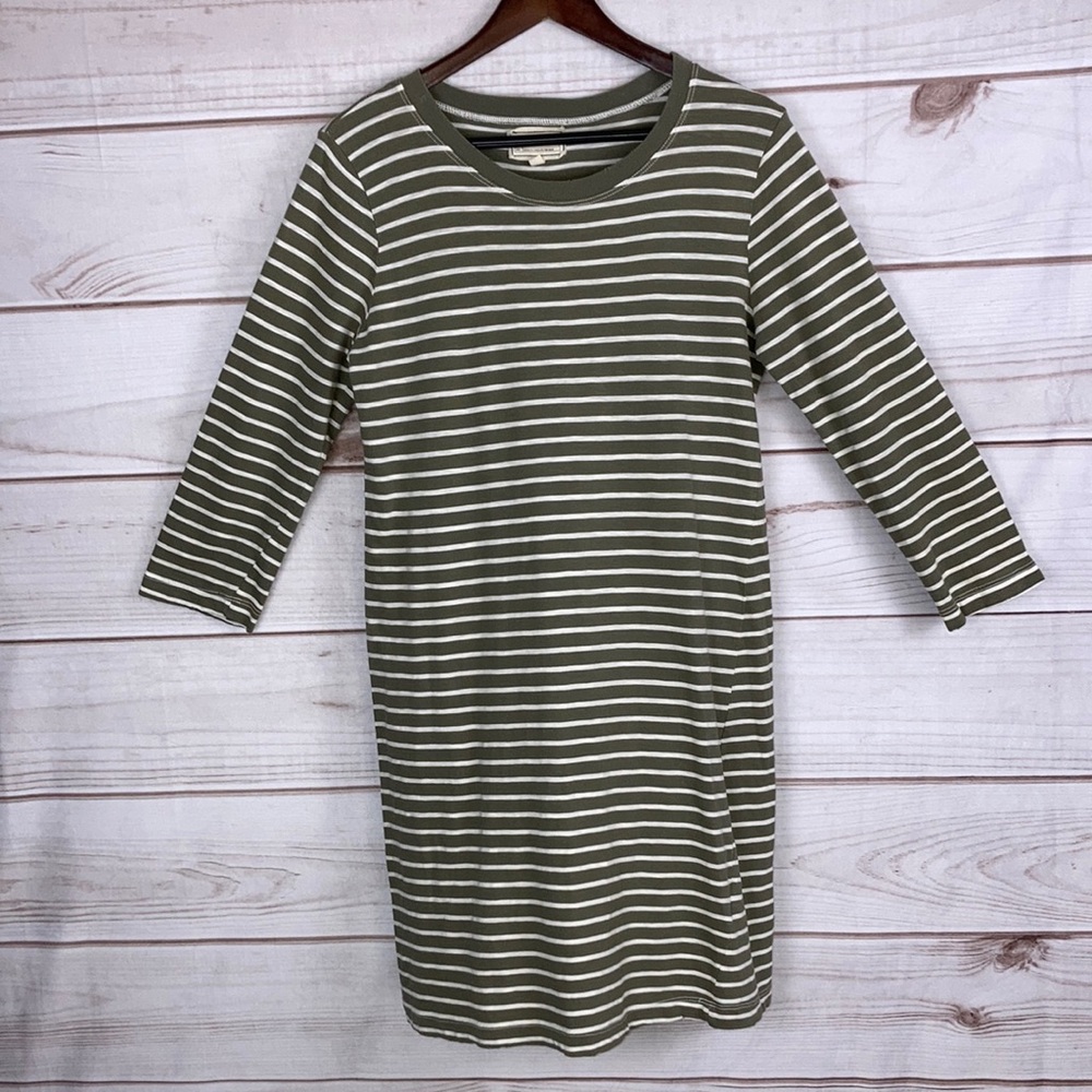 Current/Elliott The 3/4 Sleeve Tee Dress in Army Green Stripe - Size 3 - Picture 3 of 11